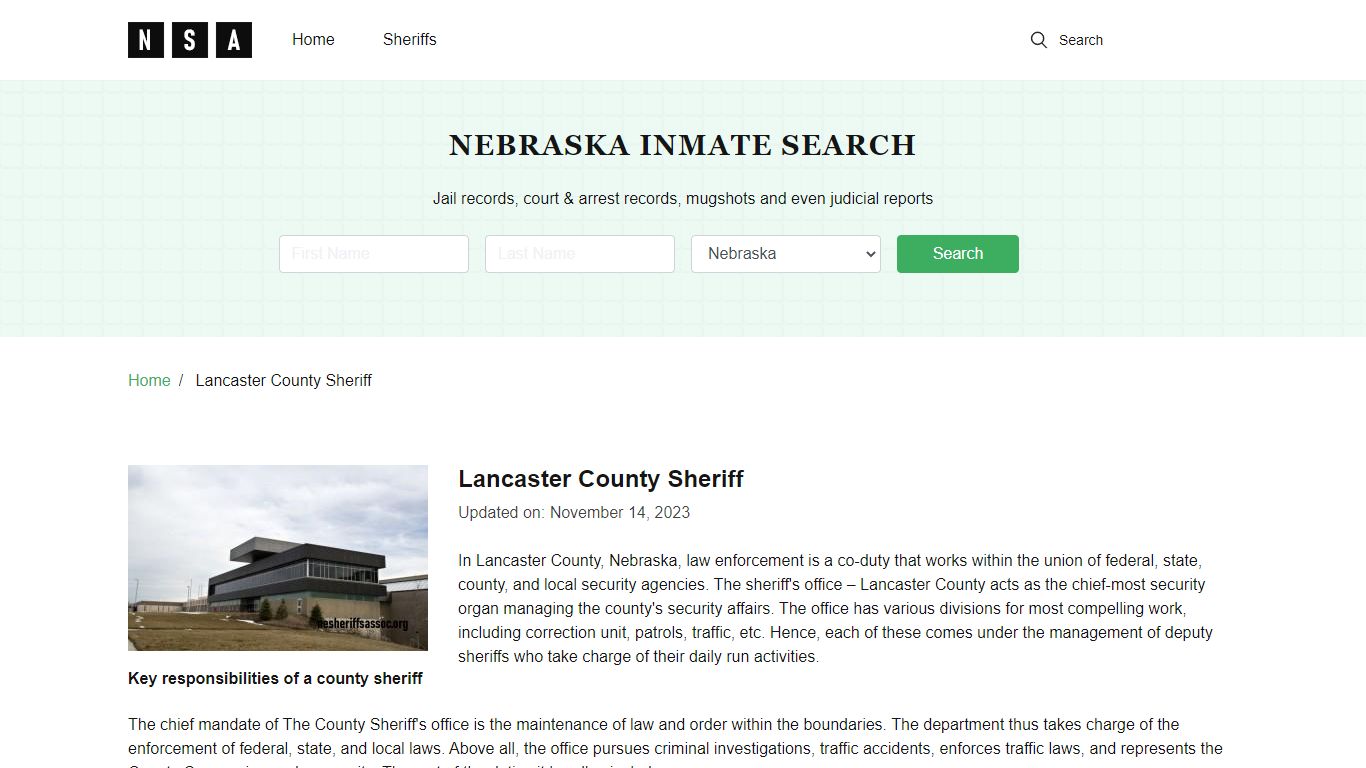 Lancaster County Sheriff, Nebraska and County Jail Information